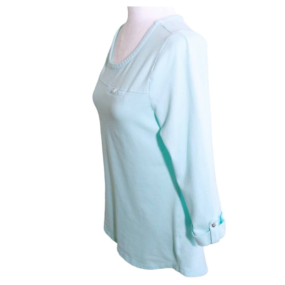 CROFT & BARROW 3/4 Sleeve Soft Knit Top Womens Size M Scoop Neck Blue Pullover - Picture 7 of 8